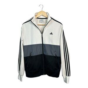 Adidas Black, Gray & White Colorblock Y2K Mens/Unisex Tricolor zip up Size Large